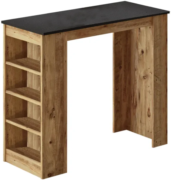 NORDVÄRK ST1 barbord, med 3 hyller - naturlig og svart melamin (120x51,6)