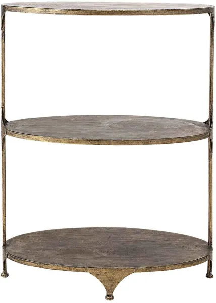 CREATIVE COLLECTION barbord - messingfarget metall, med 2 hyller, oval