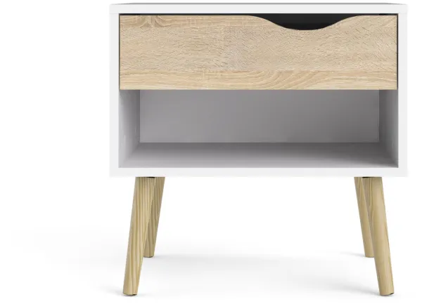 TVILUM Delta nattbord - Hvit/Eikestruktur, med 1 skuff