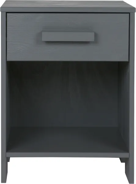 Dennis, nattbord med skuff, mørkegrå, H52x36x39 cm, furutre