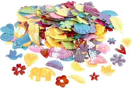 Paljetter, perlemorfarger, str. 15–45 mm, 400 g/1 pk.