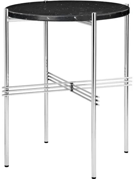 GUBI TS Sidebord Rund Ø40 Polert Stål/Svart Marquina-marmor