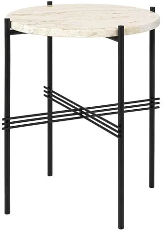 GUBI TS Sidebord Rund Ø40 Svart/Hvit Travertin