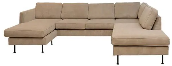 Thy sofa m. sjeselong og open-end - 305 x 210 cm. - beige fløyel - venstrevendt