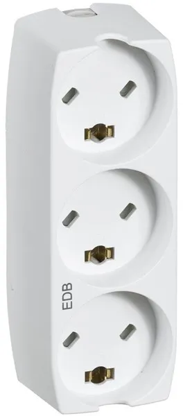 LK grenuttak med 3 rektangulære plugger EDB 2-polet med jord, hvit